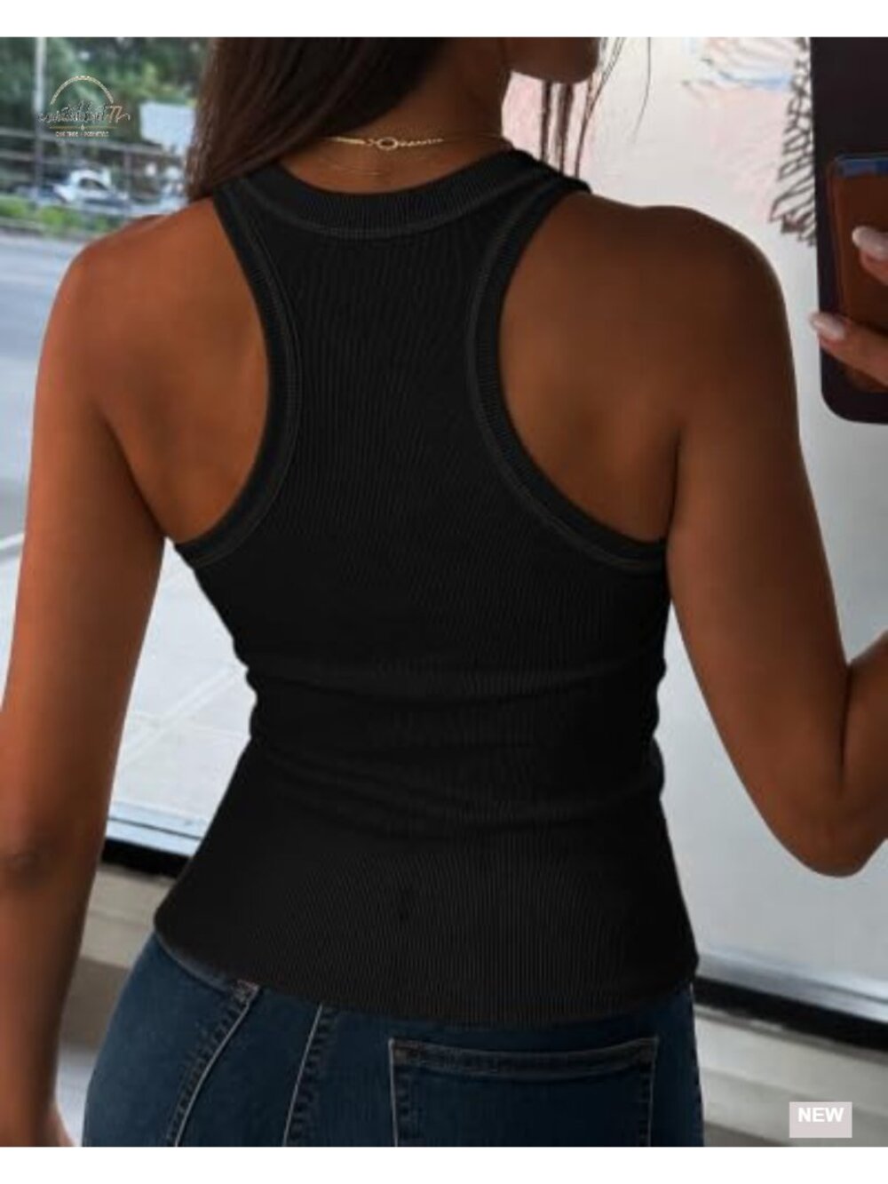 Pearl Rhinestone Ribbed Tank Top Racerback Sleeveless - Picture 2 of 6